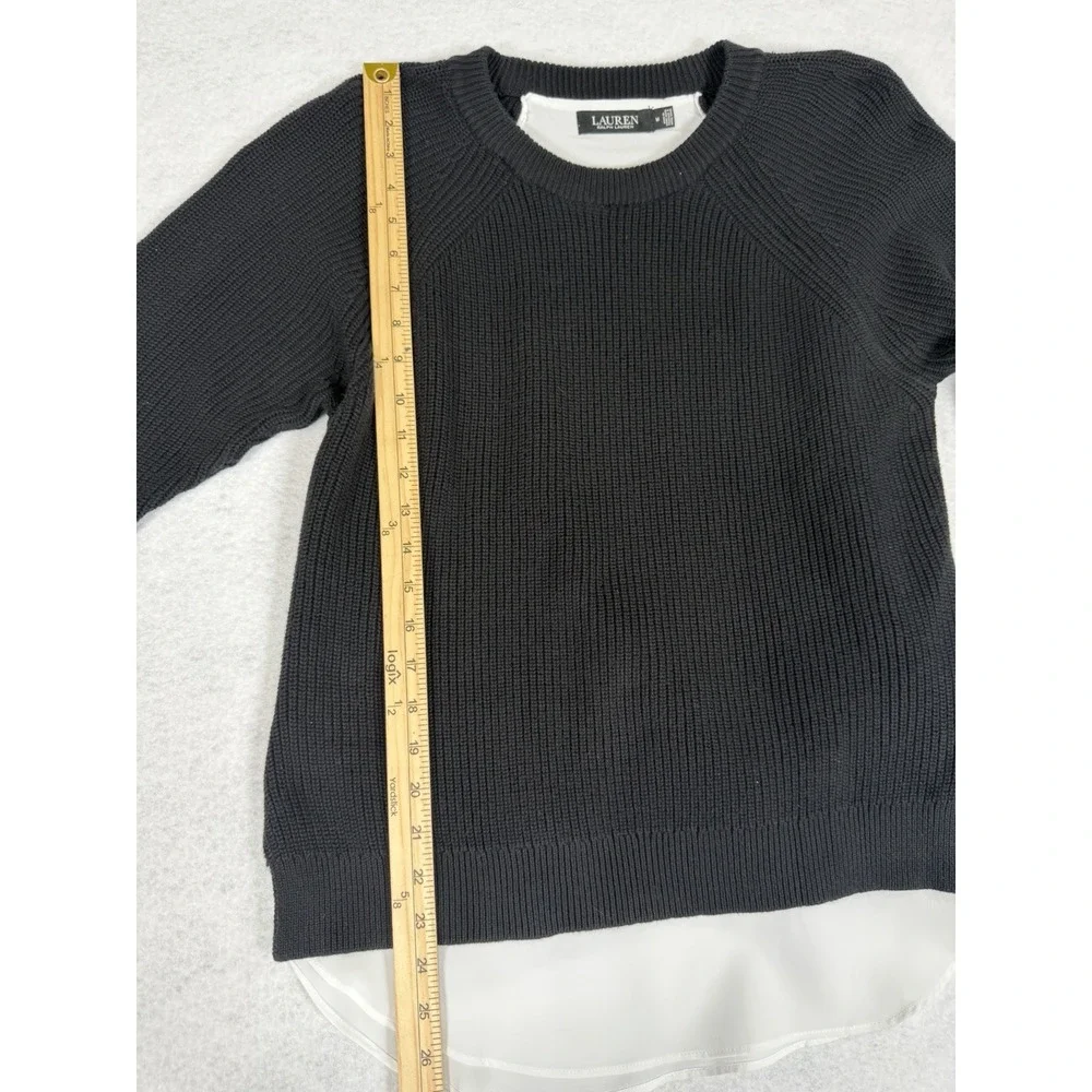 Lauren Ralph Lauren Womens Layered Black Crewneck Sweater Medium Faux Undershirt
